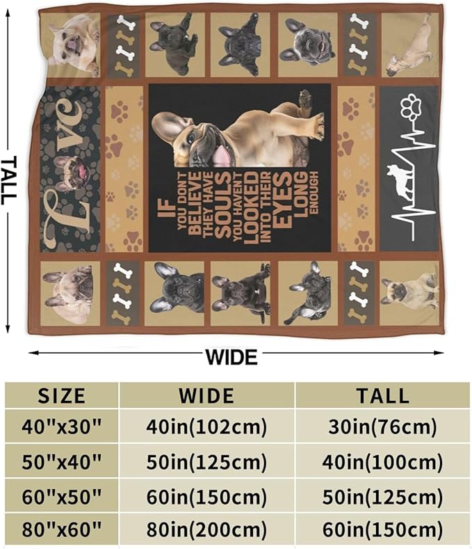 Cute French Bulldog Blanket Funny Dog French Bulldogs Throw Blankets Gifts for Girls Boys Cozy Warm Soft Fuzzy Flannel Throws Plush Stuffed Animal Pet Fleece Blanket Gifts for Men Women 60"x80"