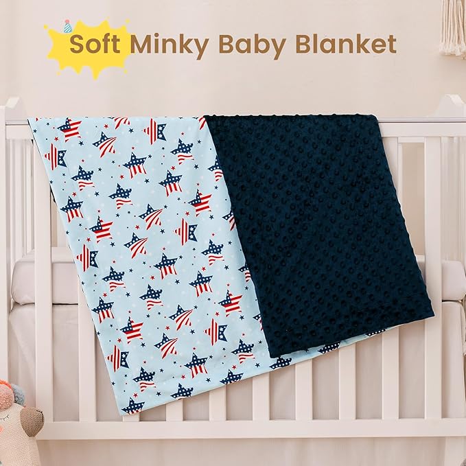 david's kids Micro Fleece Minky Baby Blanket for Boys Girls with Double Layer and Soothing Raised Dots, Breathable and Soft Lightweight Receiving Blanket for Newborns, 40x50 Inches, Flag
