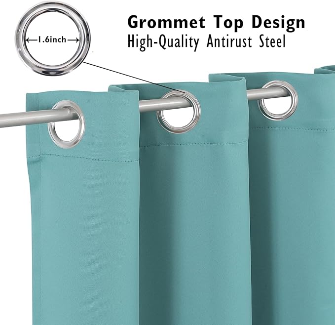 ChrisDowa Small Kitchen Valances for Windows - Grommet Short Thermal Insulated Room Darkening Window Valances Curtains for Living Room (2 Panels, Aqua, 42 x 18 Inch)