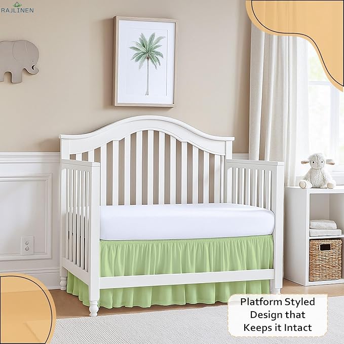Rajlinen Ruffled Crib Bed Skirt, Microfiber, Dust Ruffle with Split Corners, 14" Drop, Nursery Toddler Bedding for Baby Boys or Girls, Sage