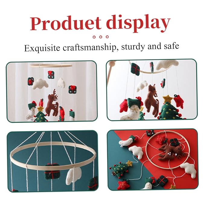 Baby Crib Mobile, Christmas Deer Crib Hanging Toy, Felt Xmas Tree Clouds Stars Baby Wind Chimes, Newborn Gifts for Girls Boys, Mobiles for Babies