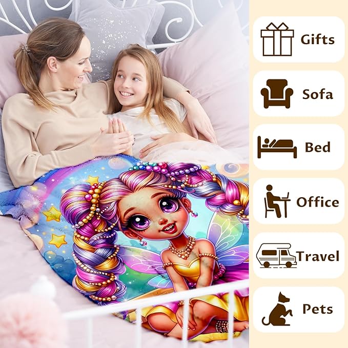 Blanket for Girls, Fairy Throw for Kids Teens 60x80 Inches Soft Warm Lightweight Cute Throw Blankets for Sofa Couch Bed Travel Daughter Birthday Gift