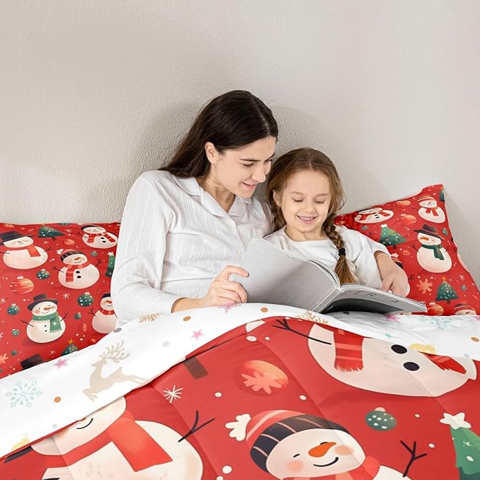 Feelyou Christmas Comforter Set Toddler Size Snowman Bedding Set for Kids Boys Girls Snowflake Duvet Quilt New Year Theme Bedroom Decor Microfiber 2 Pcs with 1 Pillow Cases
