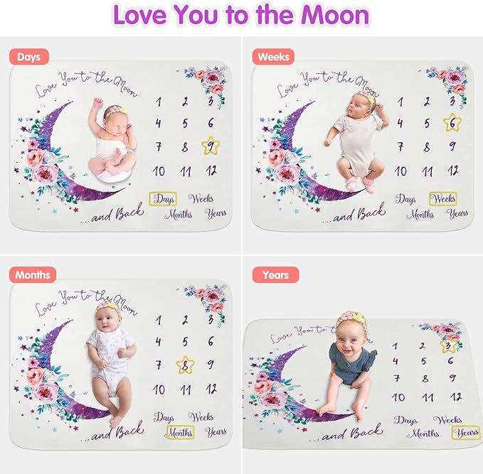 Baby Monthly Milestone Blanket, 51"x40" Newborns Month Blanket Gift for Baby Shower, Soft Plush Photo Prop Blanket for Boy&Girl, Newborn Unisex Blankets with Months