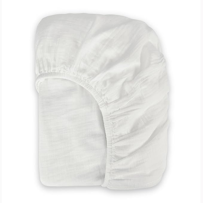 Bioweaves Organic Cotton Muslin Crib Sheet, GOTS Certified Fitted Crib Mattress Sheet, Extra Soft & Breathable for Toddler, Baby Boys & Girls, 52" x 28”, 8 Inch Pocket, White