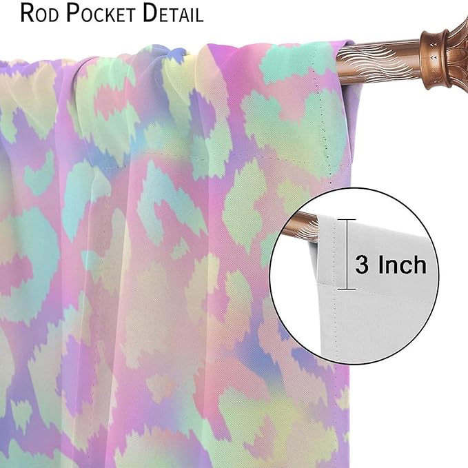 Colorful Leopard Curtains, Cheetah Safari Modern Rainbow Leopard Design Window Curtains for Bedroom Living Room Boys Kids Room 63" W X 72" L
