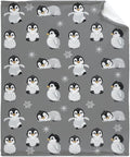 Thuswarm Cute Penguin Grey Flannel Throw Blanket Gifts Warm Cozy Soft Funny Print Blankets for Summer Room Decoration Bed Couch Sofa 80”×60” Large for Adult