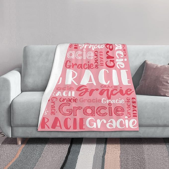 Dr.TOUGH Personalized Blankets with Name Customized Baby Blankets for Girls Boys Adults Monogrammed Blankets and Throws Christmas Birthday Mothers Fathers Valentines Day Gift (Light Pink,60''×80'')