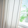 Deeprove Light Gray Boho Curtain 84 inches Long for Bedroom, Vintage Privacy Bohemian Embroidery Farmhouse Cotton Striped Linen French Country Tassel Window Treatments Decor, W52 x L84, 1 Panel