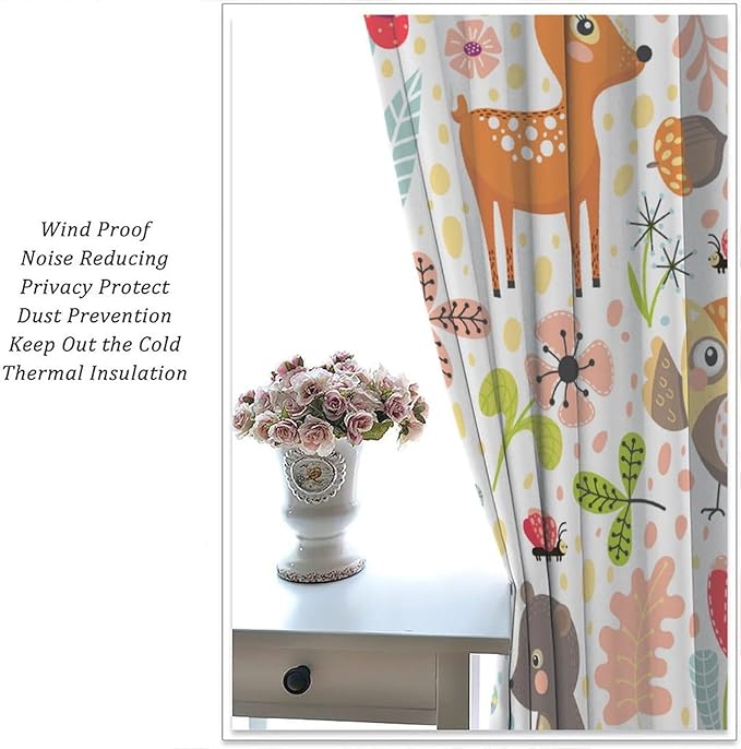 Jungle Animals Curtains, Cute Cartoon Animals Branches Blackout Window Treatments, Rod Pocket Thermal Insulated Drapes 2 Panel Sets for Kids Bedroom Nursery Classroom, 72" W X 63" L