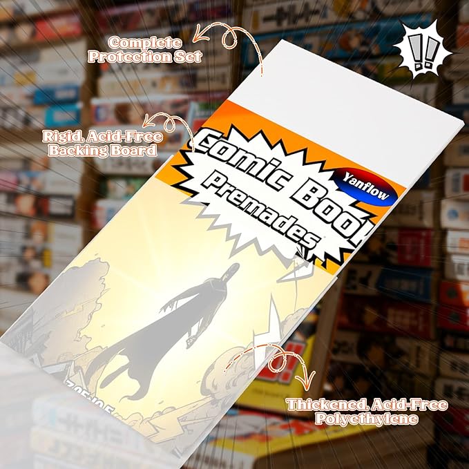 100 Pack Comic Book Bags and Boards Set 7.25x10.5 Inch Self-Sealing Comic Bags and Boards with Archival Boards for Long-Term Storage & Protection