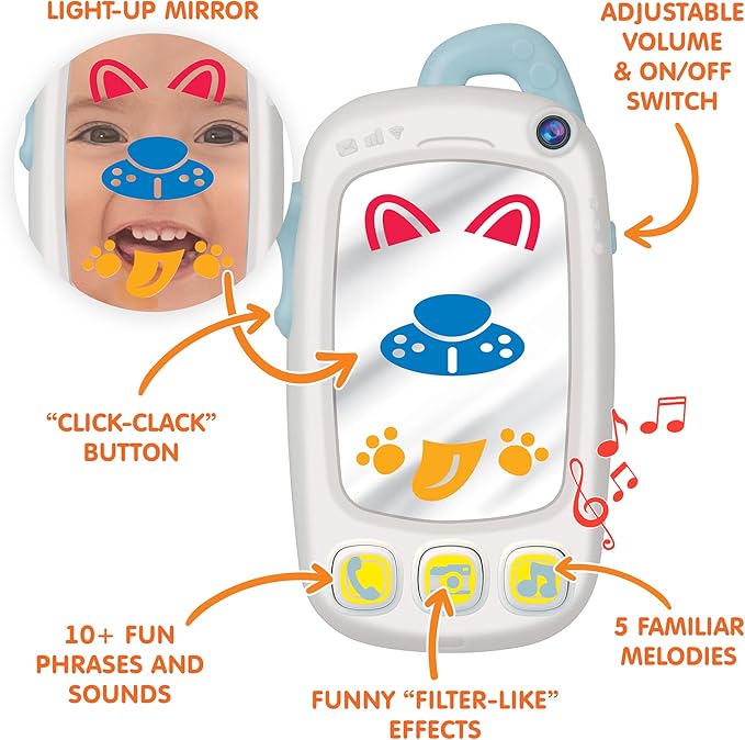 Baby Selfie Toy Phone with Easy-Press Buttons & Light-up Mirror - 9+ Month Old Baby Phone - Musical Toys for Tummy Time