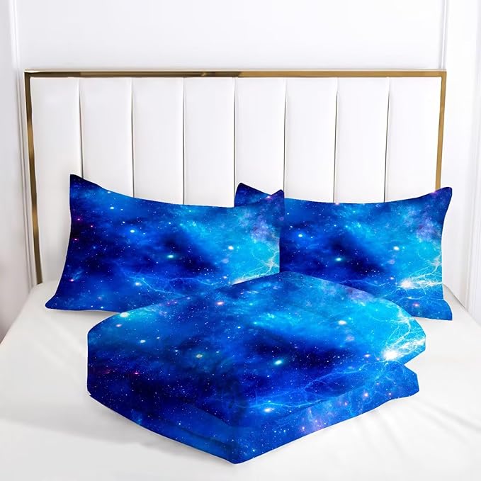 kxry Blue Galaxy Space Comforter Set Twin Size Outer Space Starry Sky Universe Bedding Sets for Girls Teens Kids Soft Microfiber Lightweight Comforter Set with 1 Comforter + 1 Pillow Case