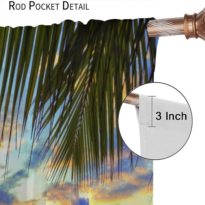 Ocean Beach Curtains,Sunset on Beach in The Evening Hawaiian Seaside Scene Pattern Print Decor Home Bedroom Living Room Window Treatments 2 Panel Set 42x45 Inch