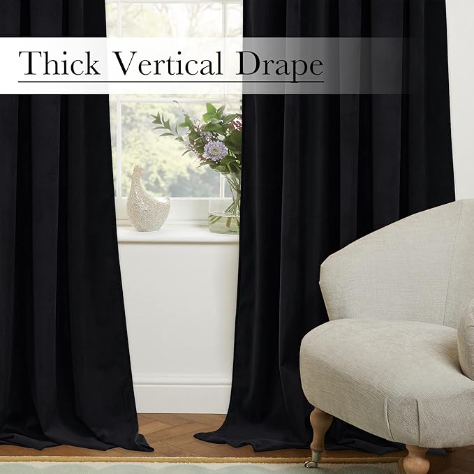 StangH Elegant Black Velvet Curtains 84 inches Long Thermal Insulated Room Darkening Drapes for Privacy & Temperature Control, Ideal for Bedroom Living Room, W42 x L84, 2 Panels