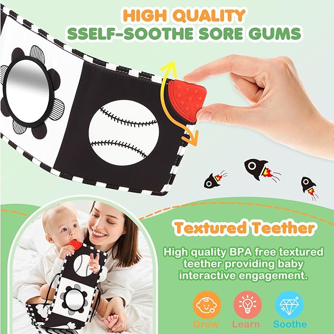 High Contrast Baby Toys for Newborn, Tummy Time Black and White Baby Toys for 0-6 Months, Soft Montessori Visual Stimulation Sensory Infant Book, Boy Girl Shower Gift Christmas Stocking Stuffers