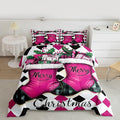 Feelyou Merry Christmas Comforter Set All Season Cartoon Shoes Bedding Set with 2 Pillow Cases Microfiber Kids Queen Bedclothes Winter Bedroom Decor Duvet Quilt Breathable Soft