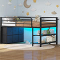 BTHFST Low Loft Bed Twin Size with 6 Storage Drawers, LED Lights, 2 Tier Storage Shelves, Kids Metal Loft Bed with 15" H Stairs & Safety Guardrail, Spave Saving, Black