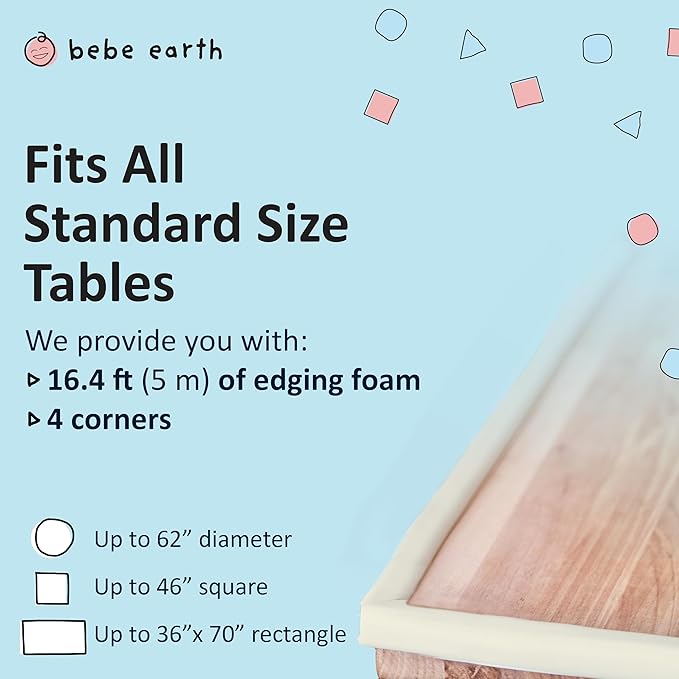 Bebe Earth Baby Proofing Edge and Corner Guard Protector Set for Back to School, 16.4 ft Edges & 4 Foam Corners, Furniture and Table Child Baby Proof Bumpers, Pre-Taped Corner Cushions - Oyster White
