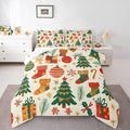 Feelyou Christmas Comforter Set All Season Xmas Tree Bedding Set with 1 Pillow Cases New Year Gift Microfiber Kids Twin Bedclothes Christmas Stockings Bedroom Decor Duvet Quilt Breathable Soft