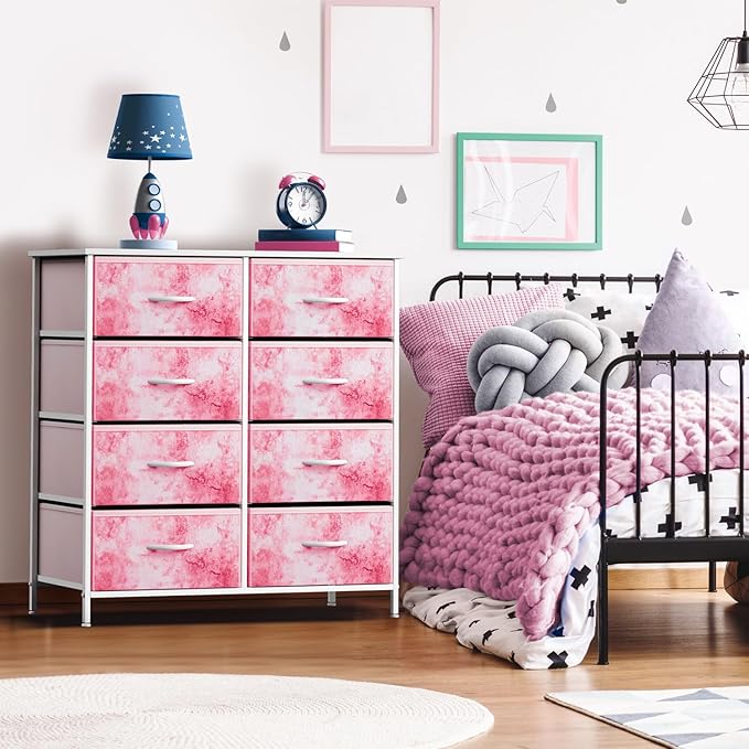 Sorbus Dresser with 8 Drawers - Furniture Storage Chest Tower Unit for Bedroom, Hallway, Closet, Office Organization - Steel Frame, Wood Top, Easy Pull Fabric Bins (8-Drawer, Pink)