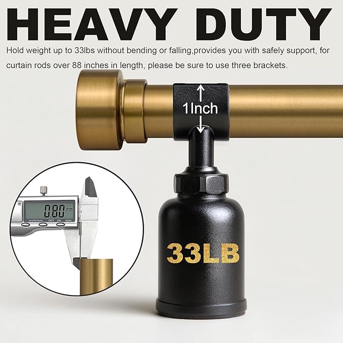 Brass Curtain Rods for Windows 72 to 144 Adjustable Modern Gold Curtain Rod 1 inch Diameter Heavy Duty with Solid Metal Finials for Living Room Bedroom Farmhouse Outdoor Patio