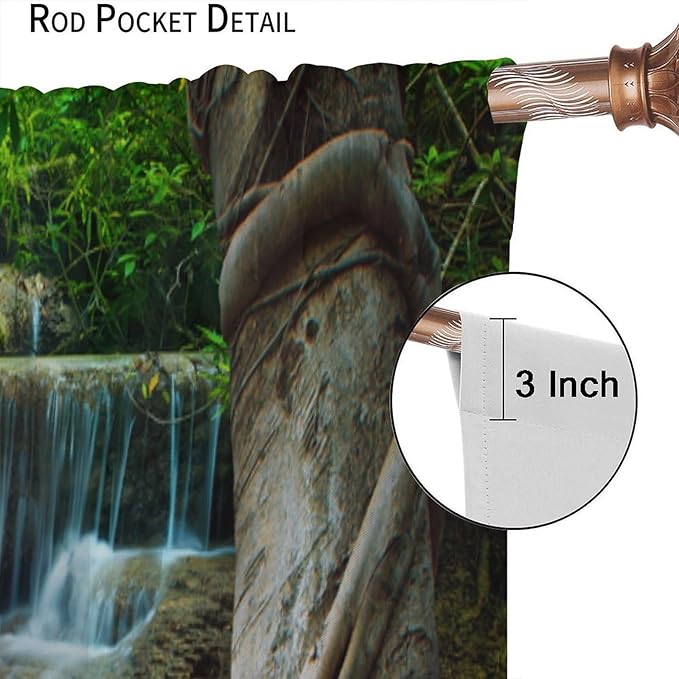 Waterfall Landscape Blackout Curtains, Spring Forest Animal Tiger Tree Waterfall Nature Window Drapes, for Bedroom Living Room 84" W X 84" L