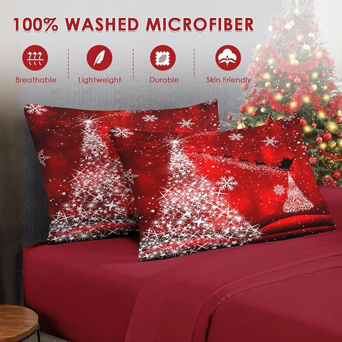 7 Pcs Full Size Christmas Comforter Set with 2 Pillowcases & 2 Shams, Glitter Pine Tree Bedding for Kids and Adults, Winter Elegant Snowflake Bed in a Bag with Flat Fitted Sheet
