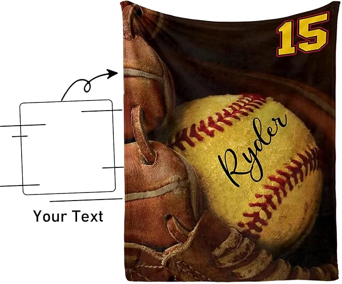 Custom Baby Softball Blanket with Name Number: Personalized Fluffy and Warm Gift for Baby Toddler Kids and Adults Birthday Skin-Friendly Flannel Fabric(30"x40")