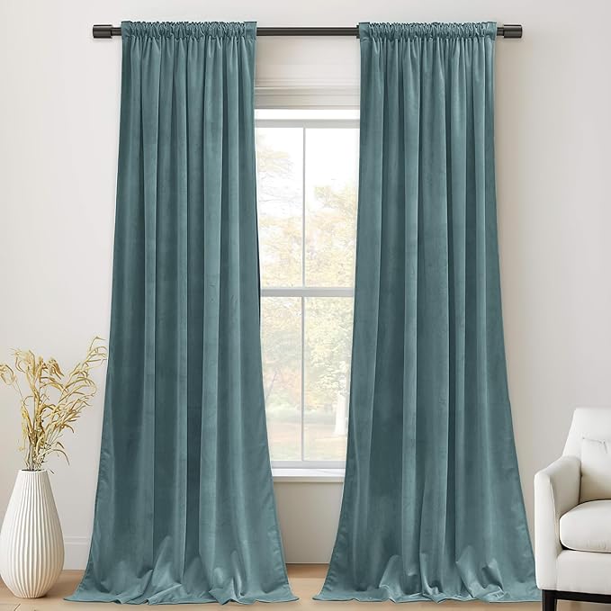StangH Dark Slate Velvet Curtains Room Darkening Thermal Insulated Drapes for Bedroom Living Room Home Theater, Soft Window Treatment, Back Tab 52x96 inches, 2 Panels