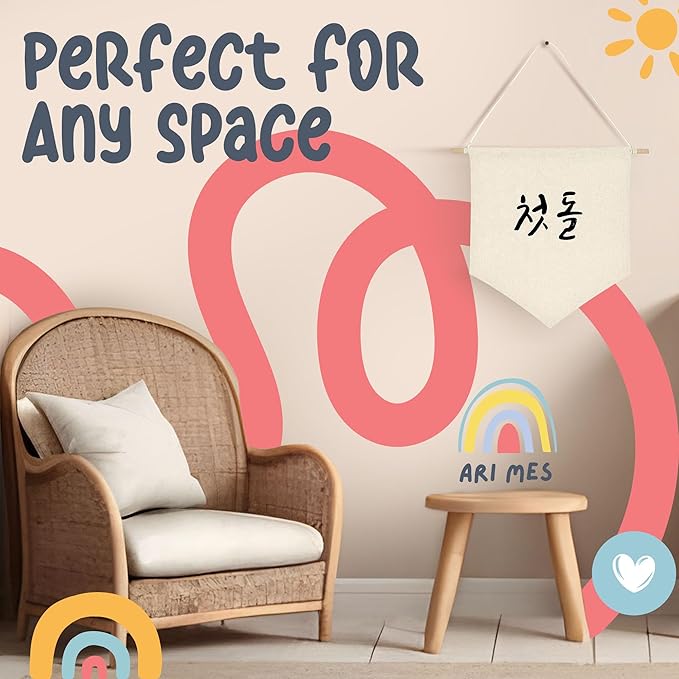 ARI MES - Wall Hanging Canvas Flag Banner for 100 Days Celebration, Korean Dohl Decor, Baby Room Banner, 100th Day Decorations, Cute