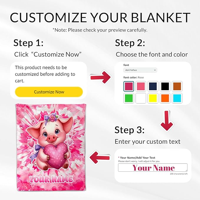 Custom Pig Blanket - 40" x 50" Inches Kids Toddler Blankets for Girls - Pink Warm Furry Throw Stuff for Couch, Sofa & Travel