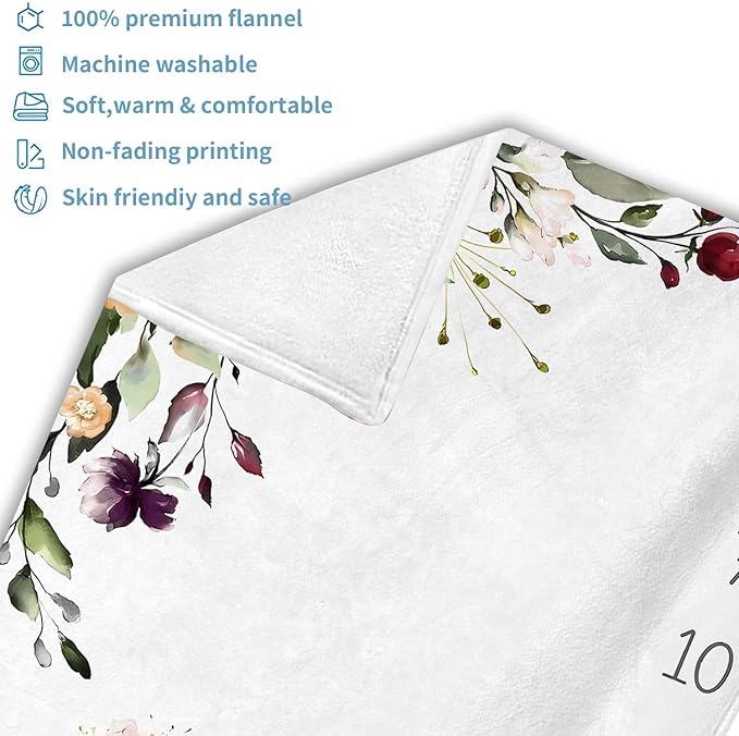 OLIVE OLIVIA Monthly Milestone Blanket, First 12 Months Baby Milestone for Baby Girls, Perfect Baby Blanket Gifts with Pentagram Frame, 50"x60"