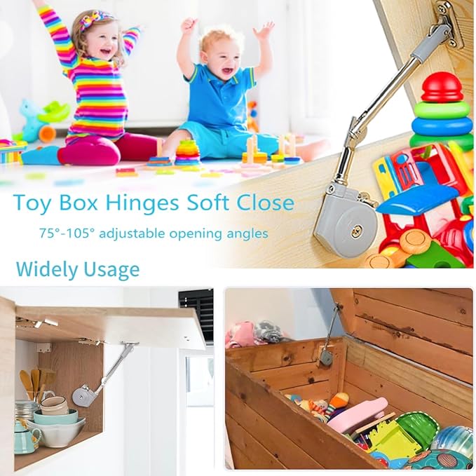 Toy Box Hinges Soft Close - Lid Support Chest Hinges for Wooden Toy Box, Soft Close Hinges Upward Top-Opening Flap Door 105 Degree Open (Pack of 1) Hingex