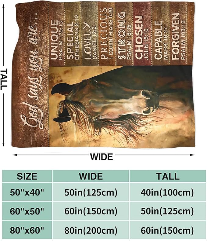 Tijuboni Christian Horse Throw Blanket Horse Gifts for Girls Boys Women Men Kids Adults Soft Flannel Fleece Blanket for Couch Sofa Bed Home Decor 40"x50"