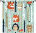 Cute Animals Curtains, Cartoon Fox Hedgehog Hare Forest Trees Blackout Window Treatments, Rod Pocket Thermal Insulated Drapes 2 Panel Sets for Kids Bedroom Nursery Classroom, 42" W X 63" L