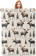 Moose Blanket Gifts for Women Girls Soft Warm Lightweight Cozy Vintage Animal Forest Mooses Throw Blankets for Bed Sofa Couch Living Room Decor 80x60in