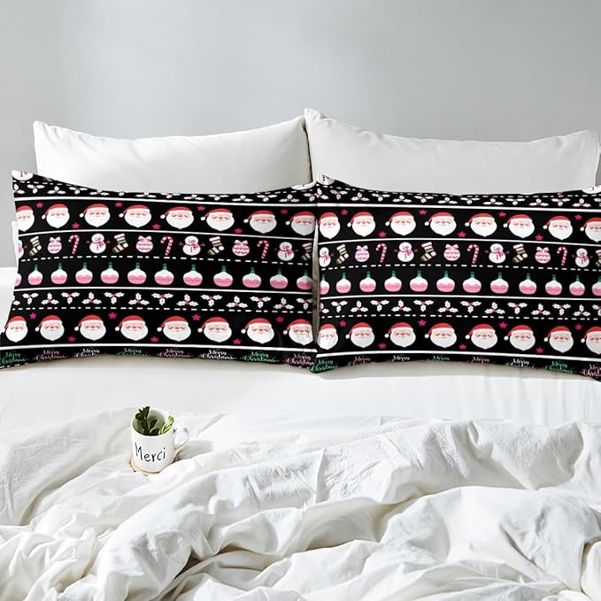 Feelyou Merry Christmas Decorative Comforter Cover Twin Size Xmas Cartoon Santa Claus Snowmen Duvet Cover Winter New Year Bedding Set Gifts for Kids Boys Girls 1 Pillow Case