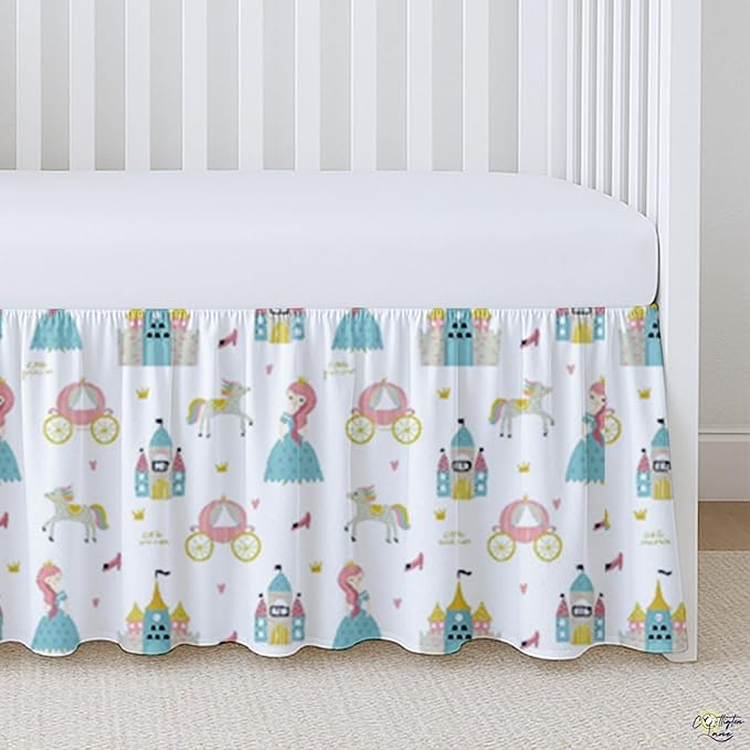 Cottington Lane Crib Skirt Dust Ruffle, 100% Natural Cotton, Soft, Durable Nursery Crib Toddler Bedding Skirt for Baby Girls or Boys, Fits Standard Cribs 28" x 52" with 14" Drop, Littile Princess