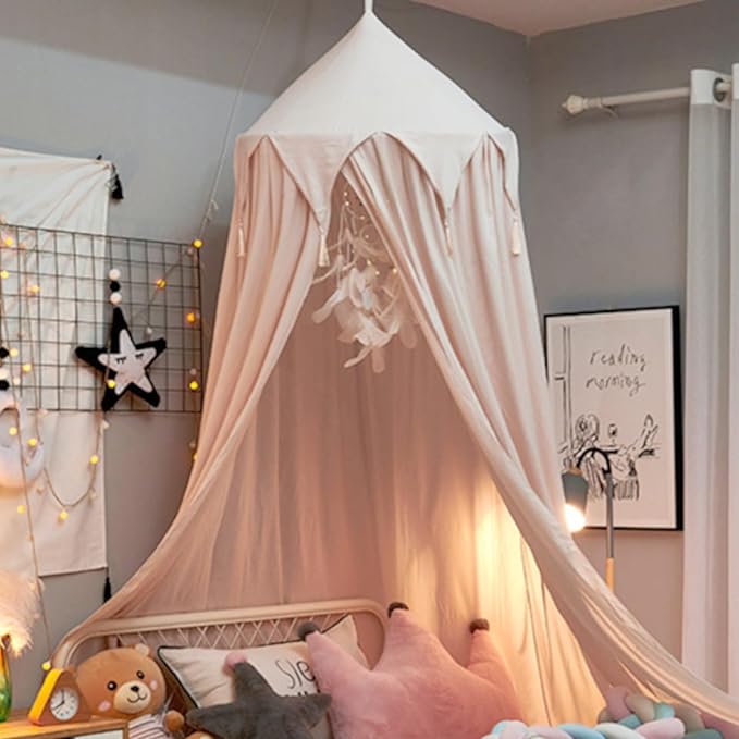 Bed Canopy for Girls, Kids Bed Curtain Bed Room Decor Hanging House Castle Reading Nook Dream Tent Full Queen Size(Light Pink)
