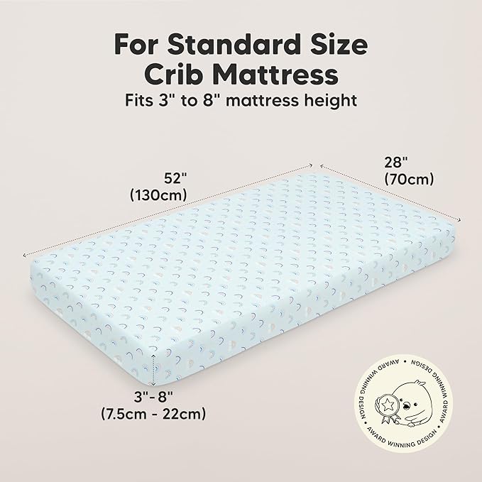KeaBabies 2-Pack Organic Crib Sheets for Boys, Girls - 52x28 Fitted Crib Mattress Sheet Neutral, Breathable Jersey Cotton Cover for Baby Bed, Toddler Mattress, Soft & Cute Prints (Jolly Rainbow)