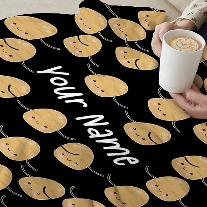 Custom Flannel Blanket with Text Cute Kawaii Potato with Name Customized Blankets Warm Unique Personalized Throw Souvenirs Gift of Love 40”×30” XSmall for Pets