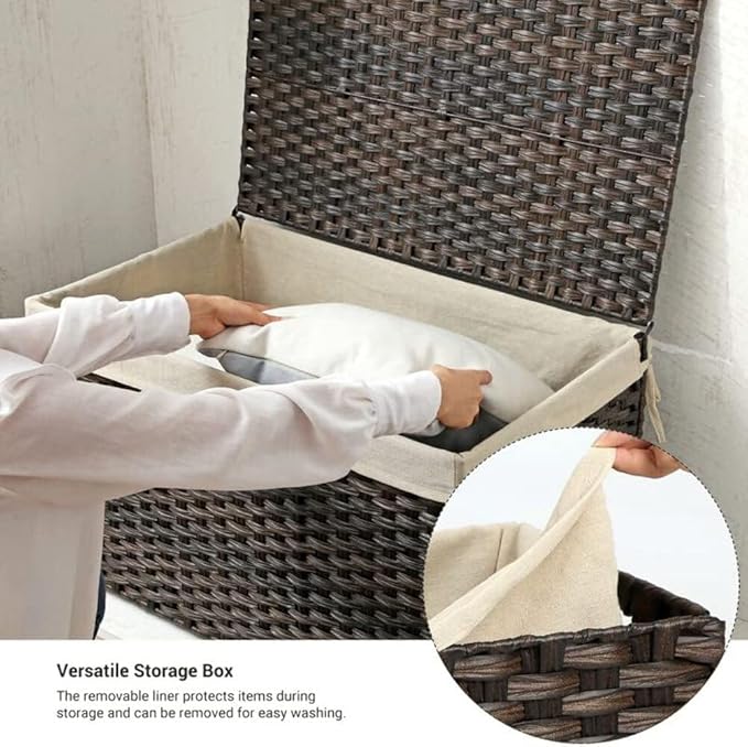 SONGMICS Storage Basket with Lid, 42.3 Gallon (160L) Storage Bin, Woven Blanket Storage Basket with Handles, Foldable, Removable Liner, Metal Frame, for Bedroom, Laundry Room, Brown URST76BR