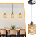 3 Pack Rattan Chandelier Pendant Lights Kitchen Island,Farmhouse Boho Chandeliers Adjustable Height Hanging lamp for Dining Room,Kitchen Ceiling Light Fixtures with Hand Woven Wicker Lampshade