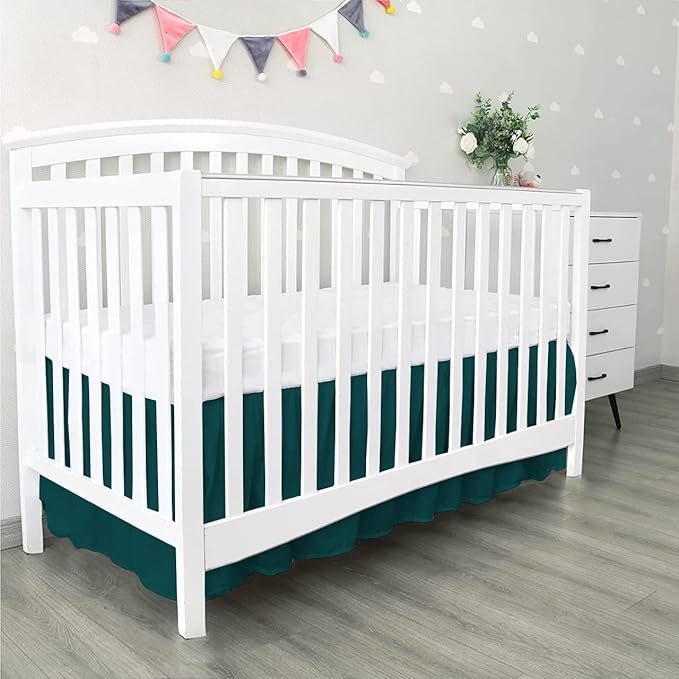 100% Egyptian Cotton, Nursery Crib Toddler (24" x 38" + 10") 800 Thread Count Crib Skirt Dust Ruffle, Bedding Skirts for Baby Boys or Girls, 10" Drop, Teal Solid