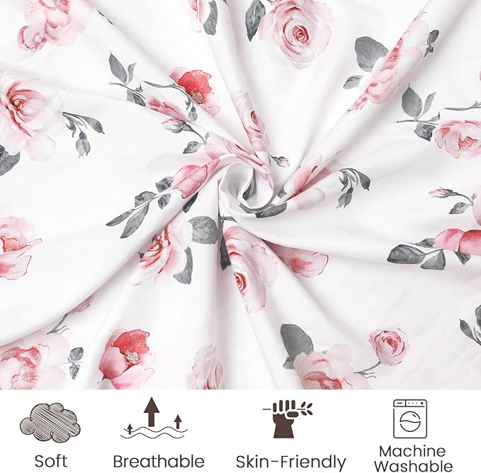 PHF 3 Pack Soft Rose Floral Crib Sheets Fitted, Silky Comfy Breathable Baby Sheets for Boys Girls, 28x52 Inches Fits Standard Crib and Toddler Mattresses, Pink Floral