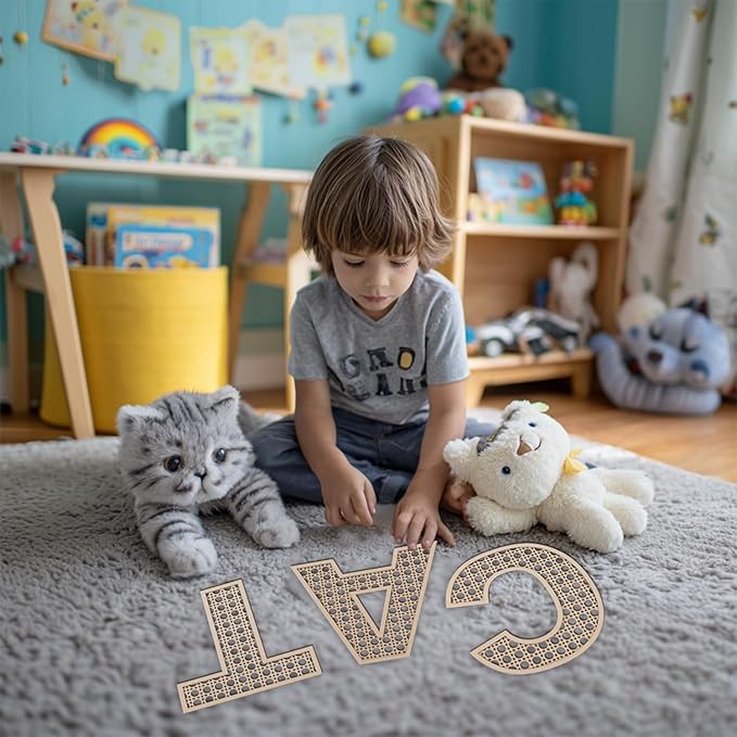 Large Boho Wooden Rattan Letters 12 inch for Nursery Decor Wood Letter D Wall Decors for Baby Girl Boy Bedroom Home Rustic Name Sign Birthday Wedding Decorative Letters