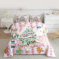 jejeloiu Christmas Nutcracker Comforter Set Twin Size Gingerbread Man Bedding Set for Kids Boys Girls Xmas Tree Duvet Quilt White Pink Bedroom Decor
