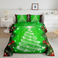 Feelyou Kids Merry Christmas Decorations Comforter Set, Kids Santa Tree Bedding Set Toddler Size for Boys Girls Teens Xmas Christmas Bell Decor Comforter Glitter Green Quilt Set