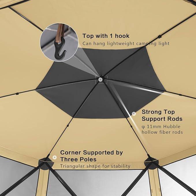 MASTERCANOPY 10x10FT Pop Up Gazebo Screen Tent - Instant Screen House with Netting, Quick Set, Outdoor Canopy Shelter with Carry Bag for Camping, Backyard & Patio (Beige)